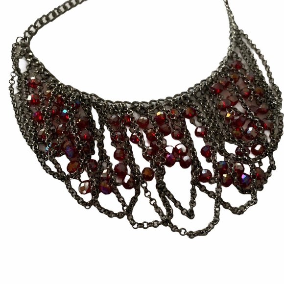 Red Beaded Statement Waterfall Adjustable Necklace - Picture 7 of 8